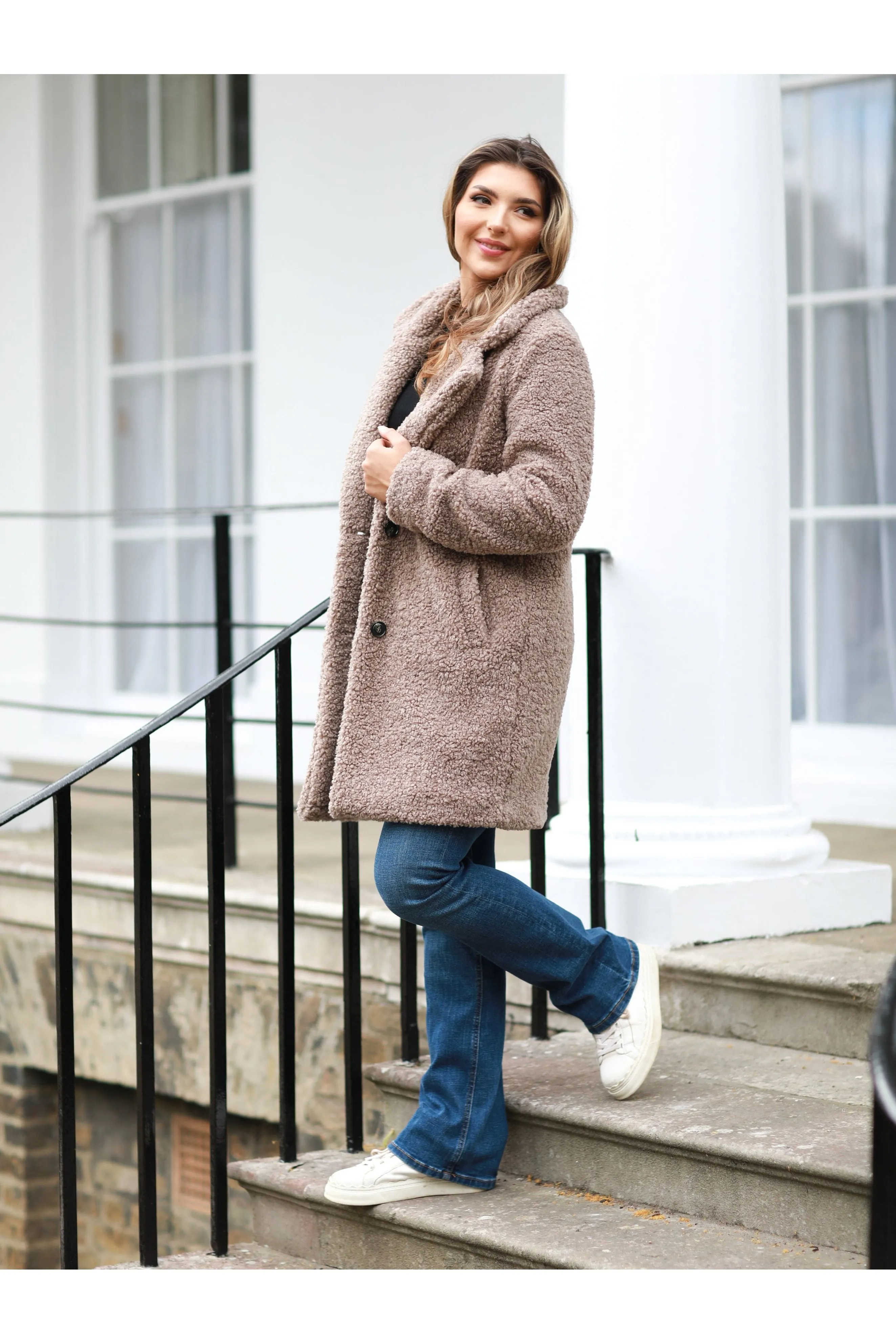 Double Second Taupe Teddy Bear Borg Coat