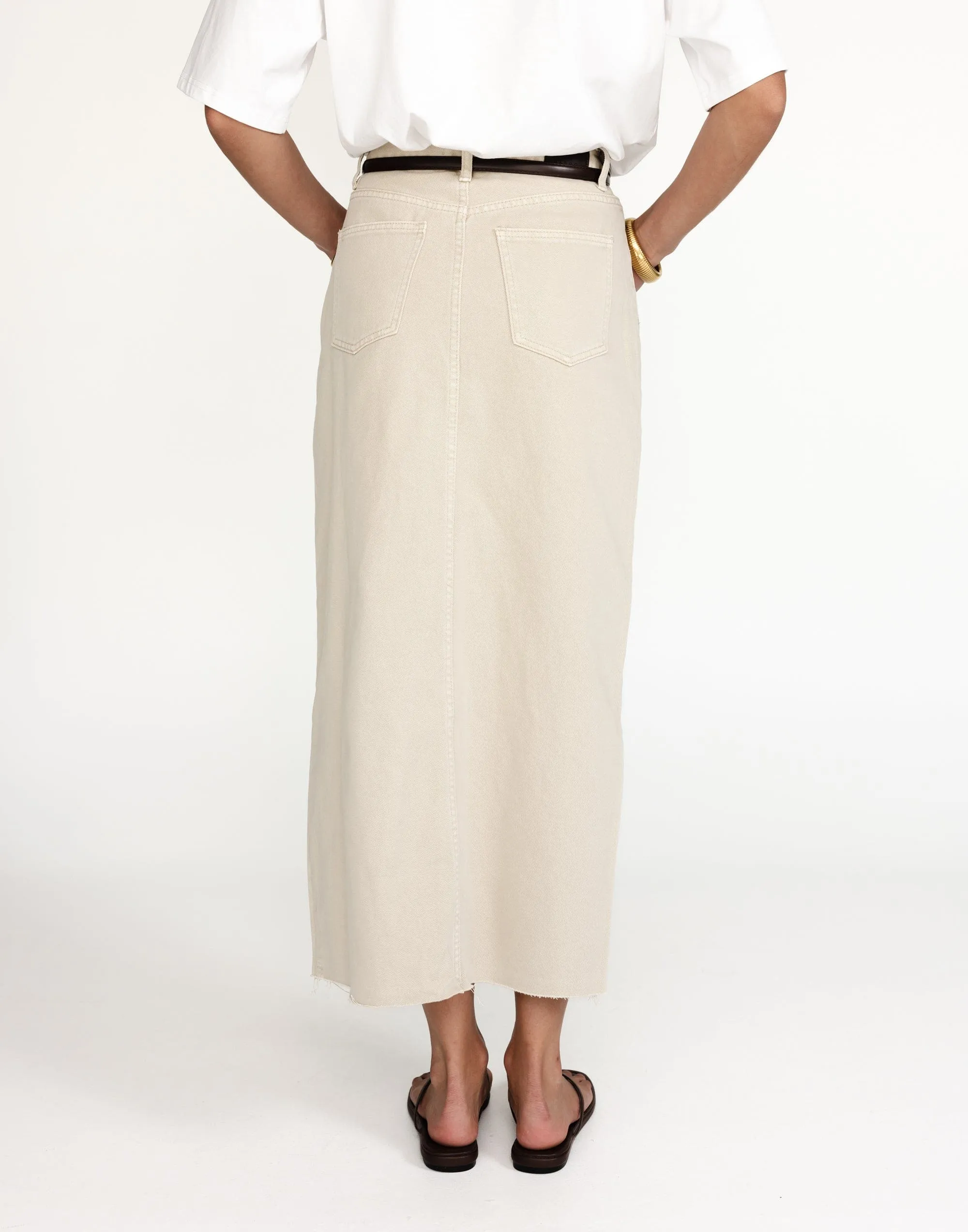 Drew Denim Midi Skirt (Latte)