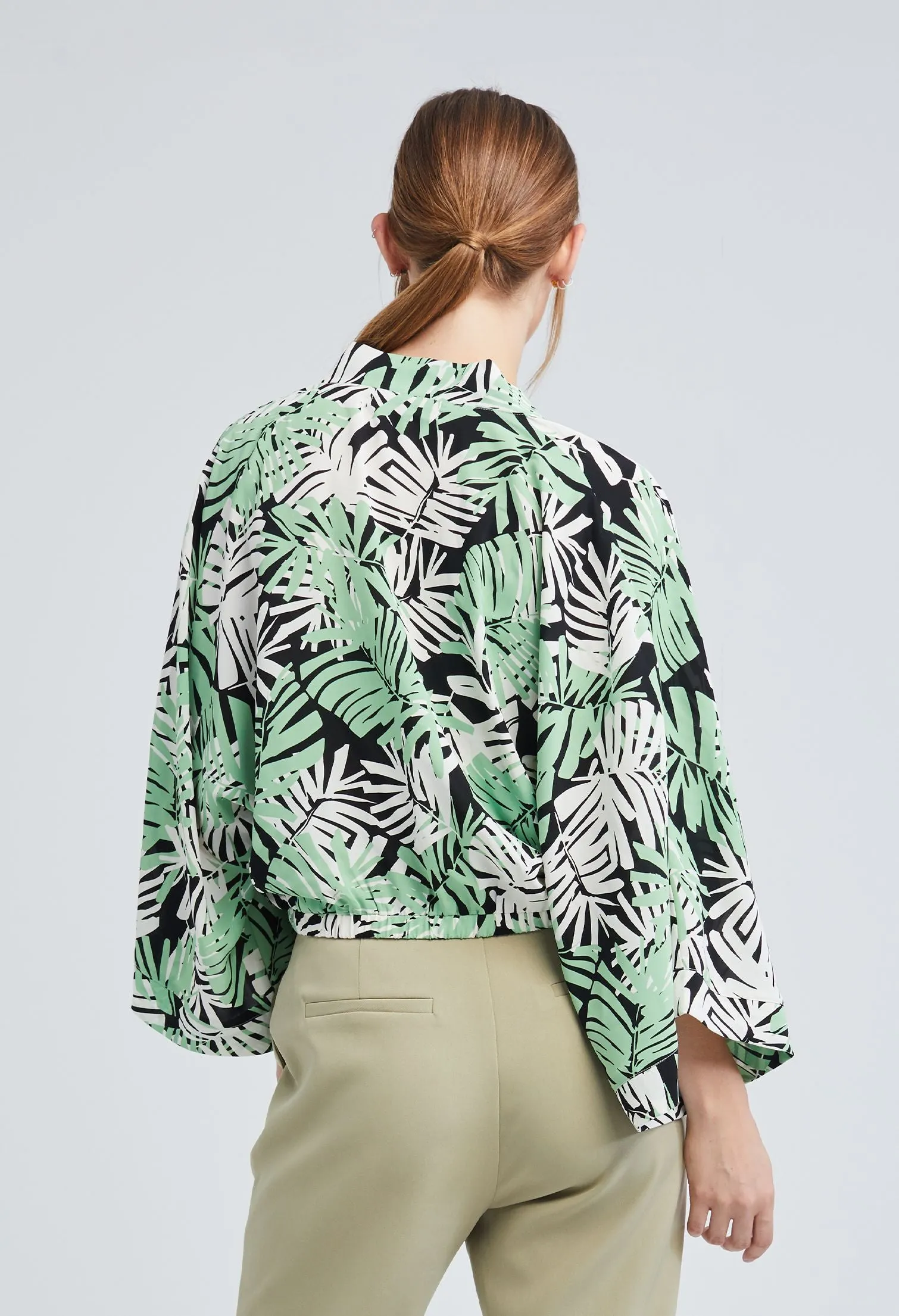 Dual Contrast Leaf Kimono Top