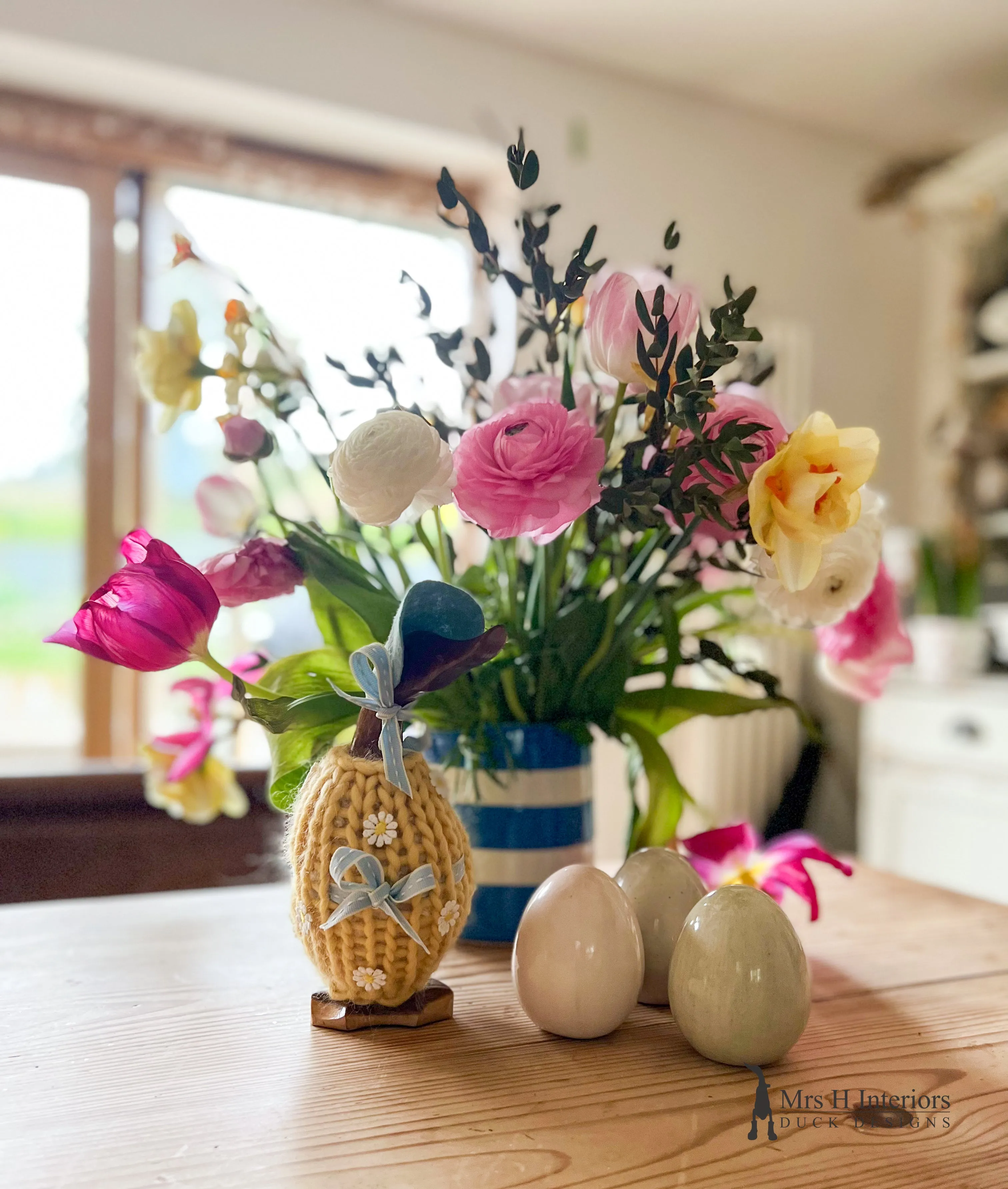 Edie The Egg Duck - Decorated Wooden Duck in Boots by Mrs H the Duck Lady