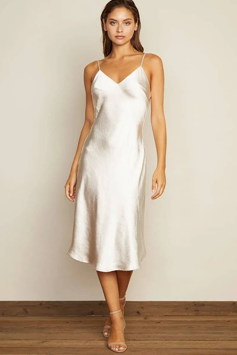 Eggshell Satin Bias Cut Slip Dress