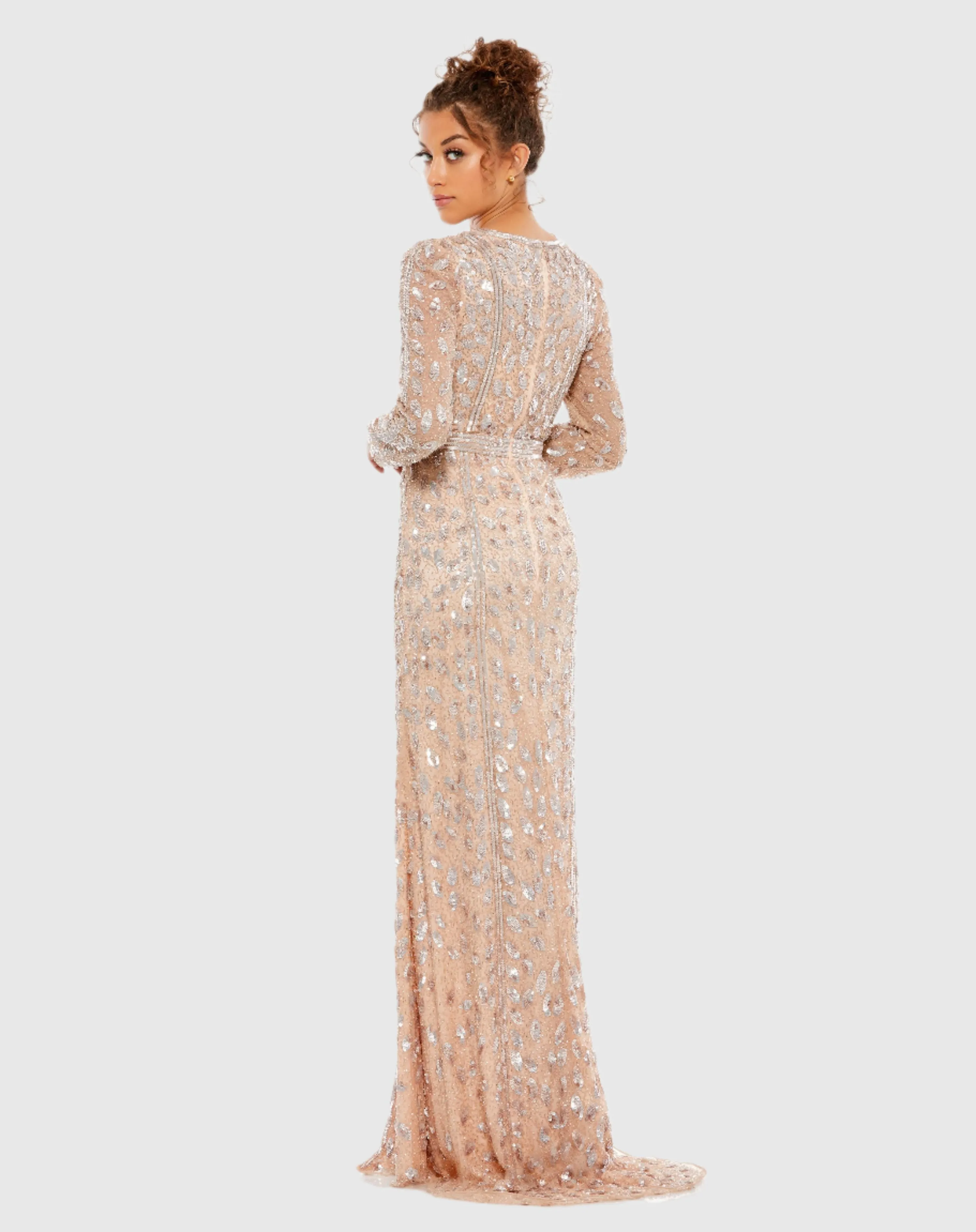 Embellished Front Slit Long Sleeve Gown