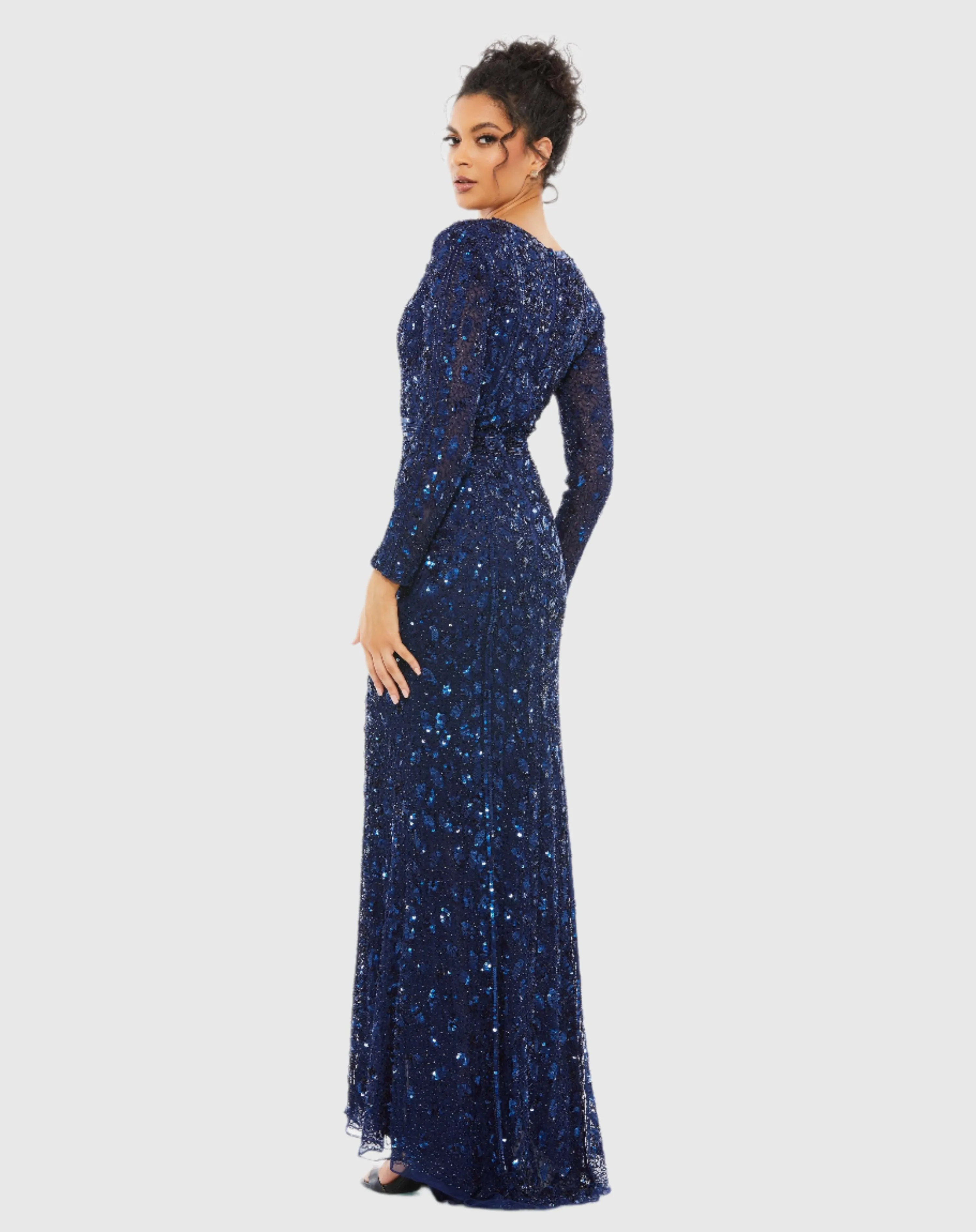 Embellished Front Slit Long Sleeve Gown