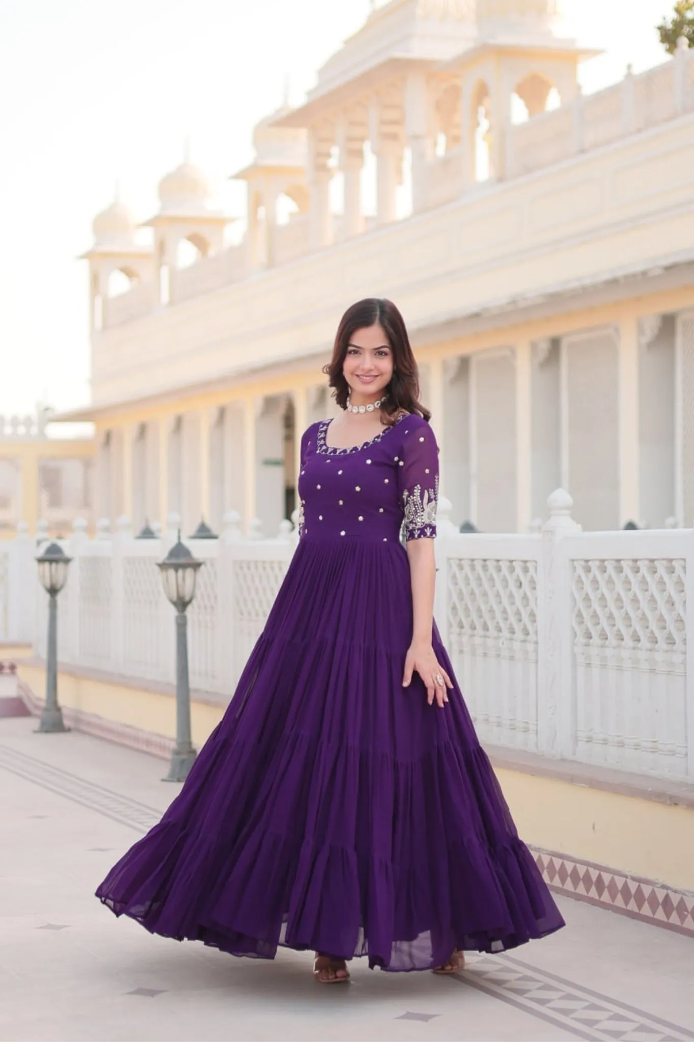 Embroidered Sequins Work Designer Women Gown