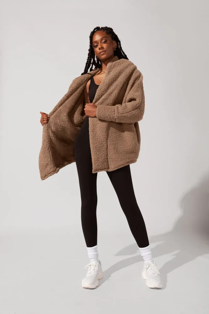 Faux Sherpa Cocoon Coat - Teddy Bear Brown