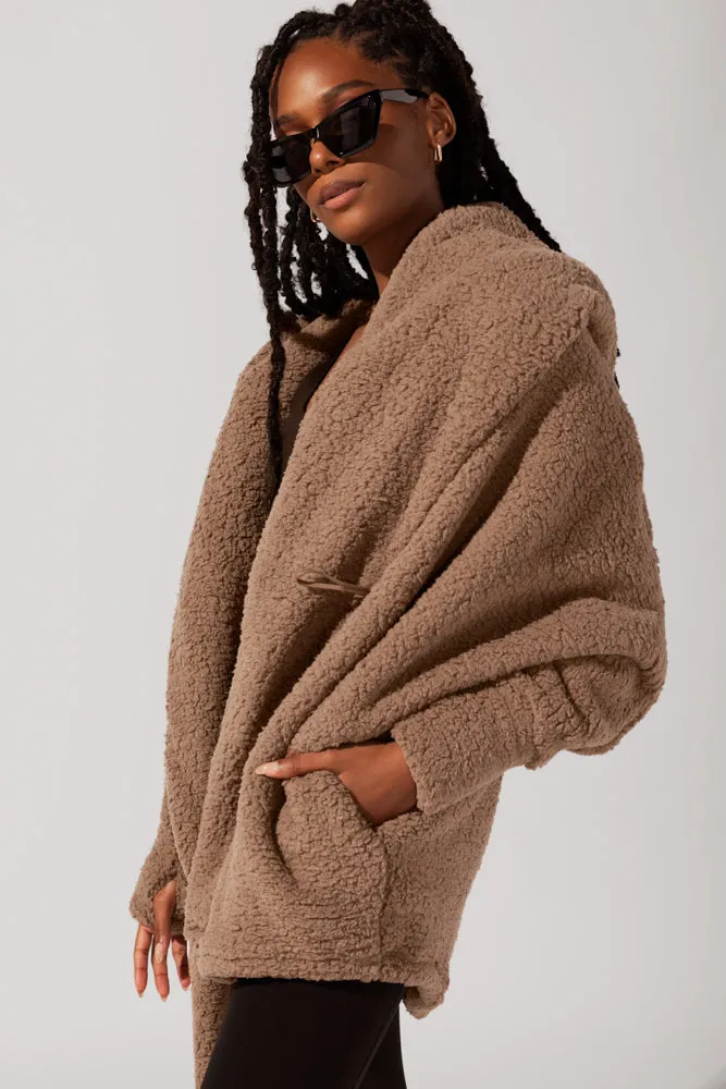 Faux Sherpa Cocoon Coat - Teddy Bear Brown