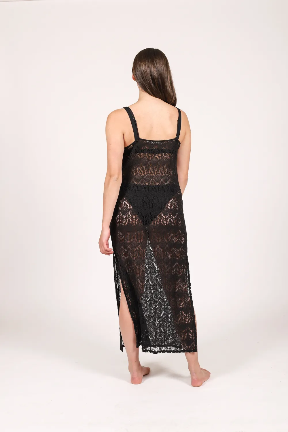 Flamenco Sheer Lace Strappy Midi Dress