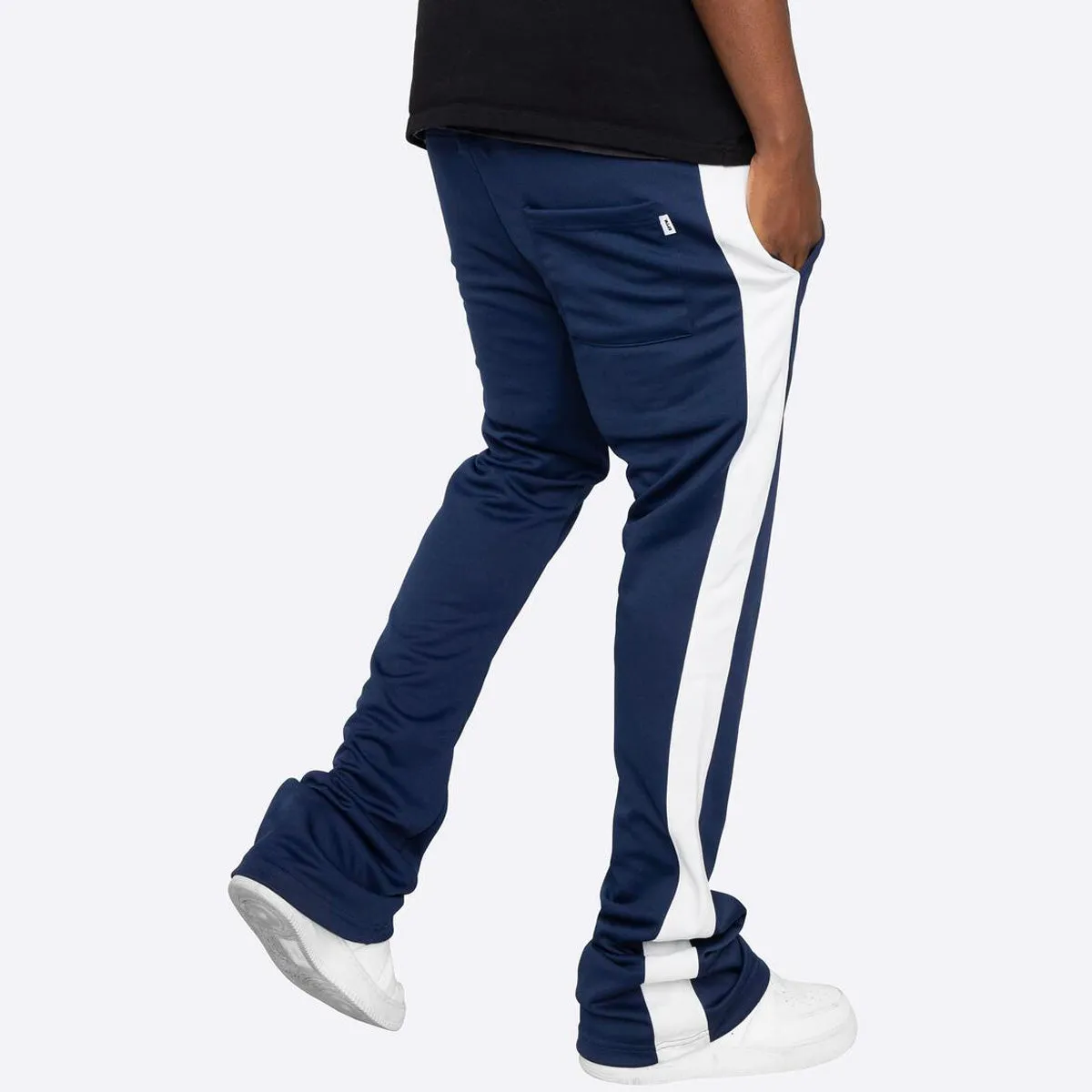 Flared Track Pants - Navy/Ivory