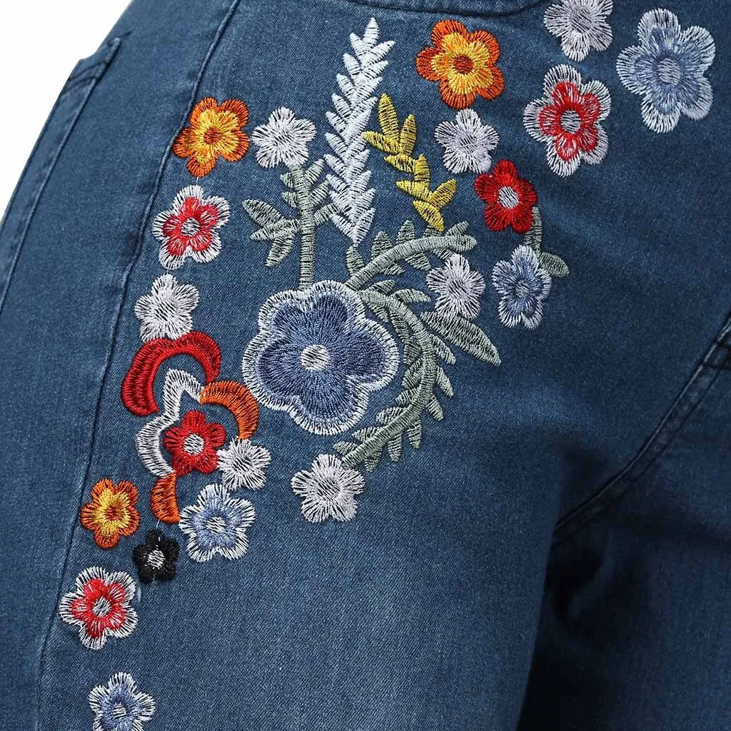 Funki Buys | Pants | Women's Boho Hippy Flared Flower Jeans