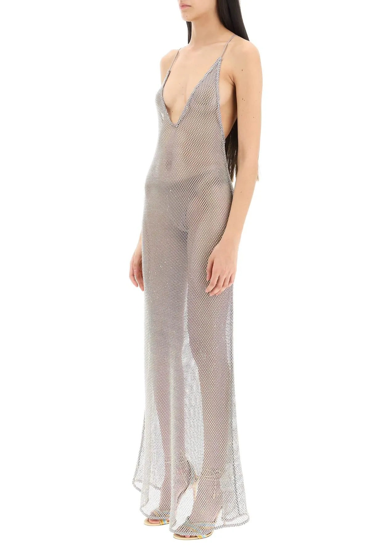 Ganni long mesh dress with crystals