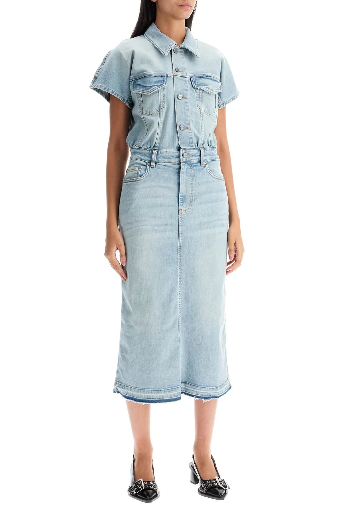 Ganni stretch denim midi dress in 8