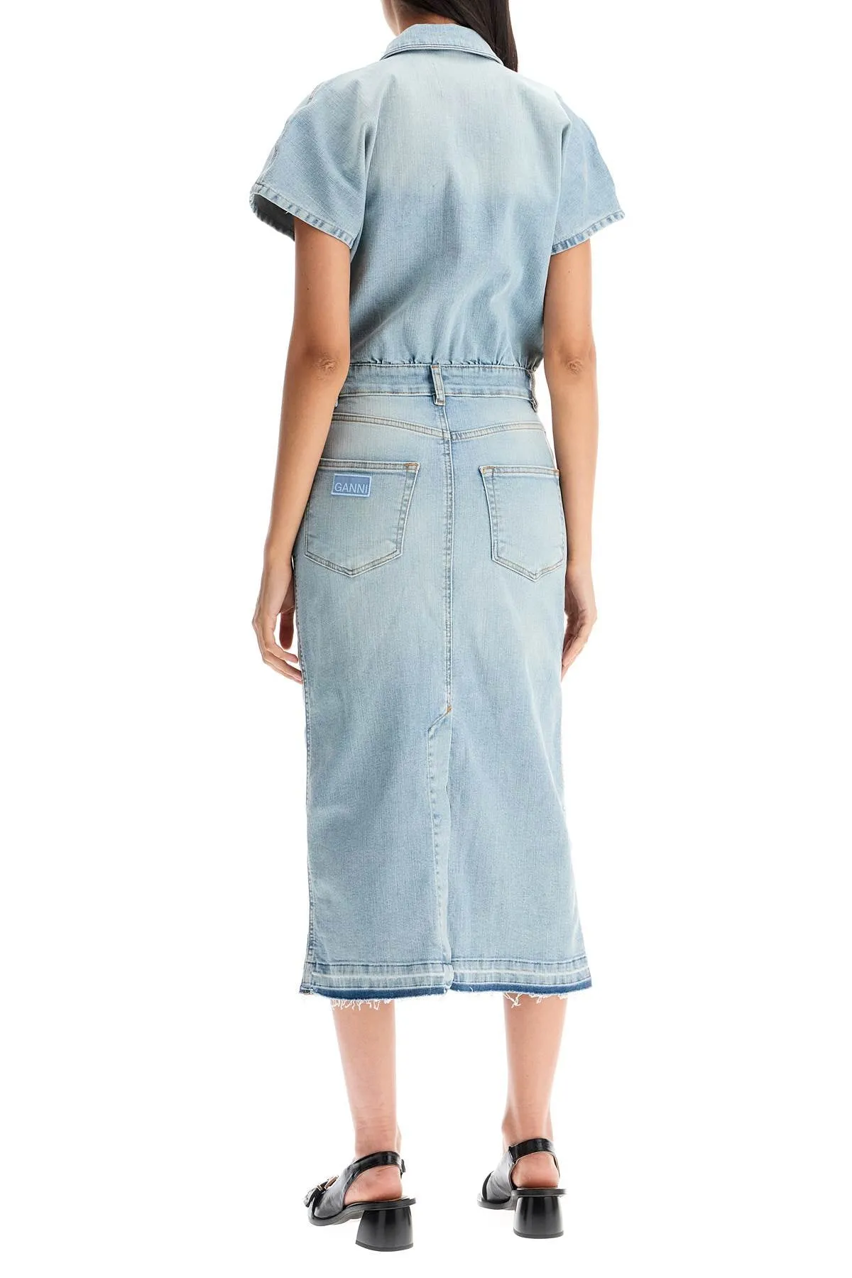 Ganni stretch denim midi dress in 8