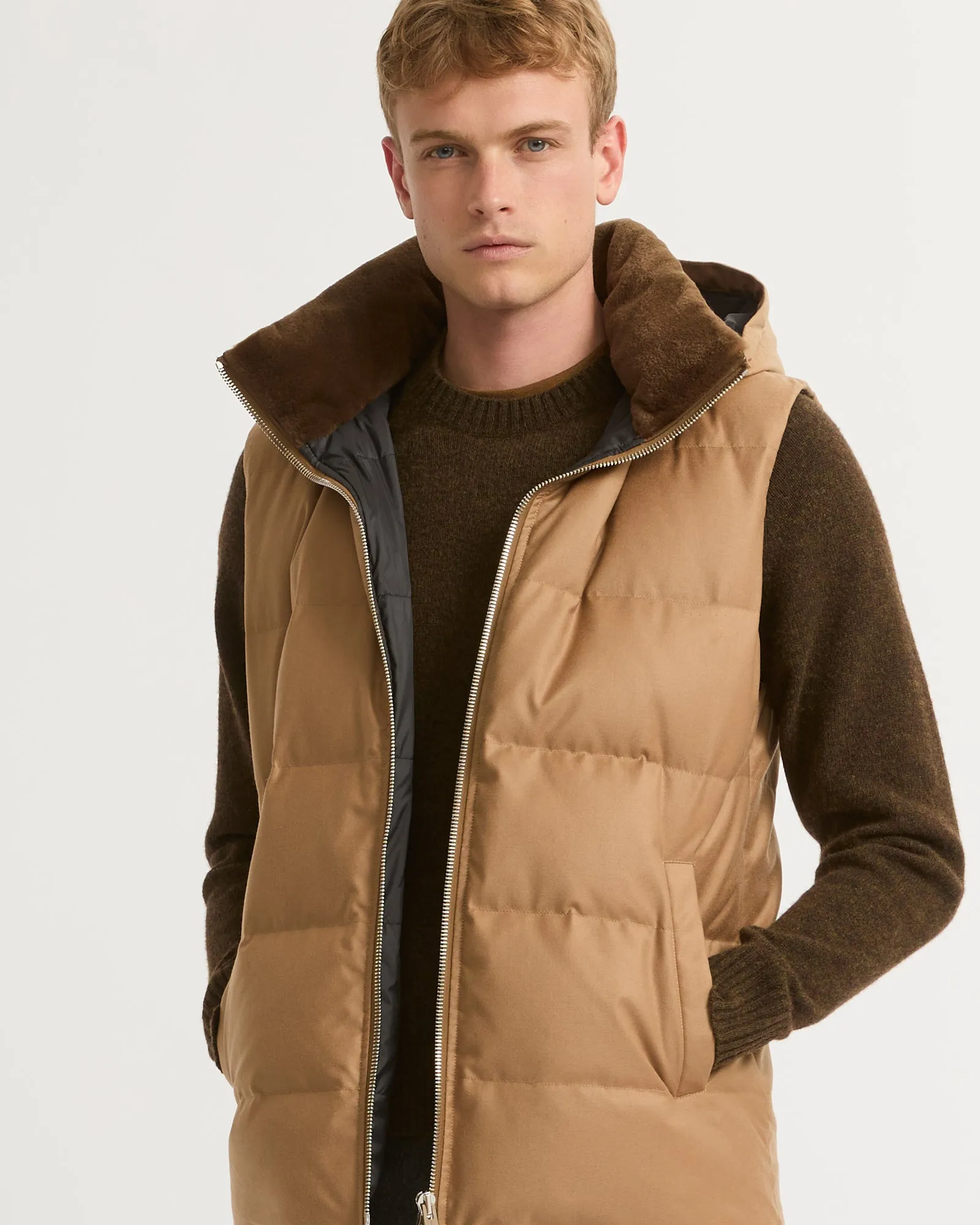 Gilet doudoune tissu Loro Piana avec fourrure de vison