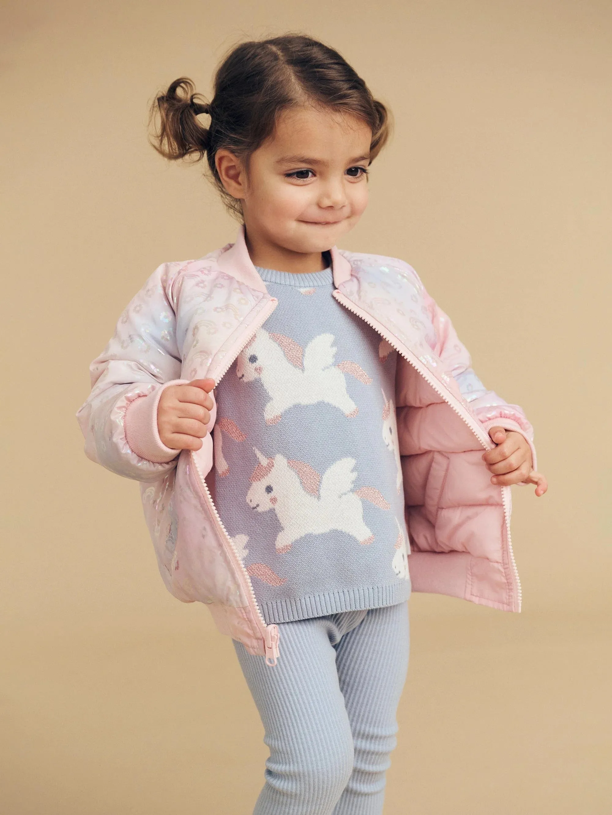 Girl rainbow reversible bomber