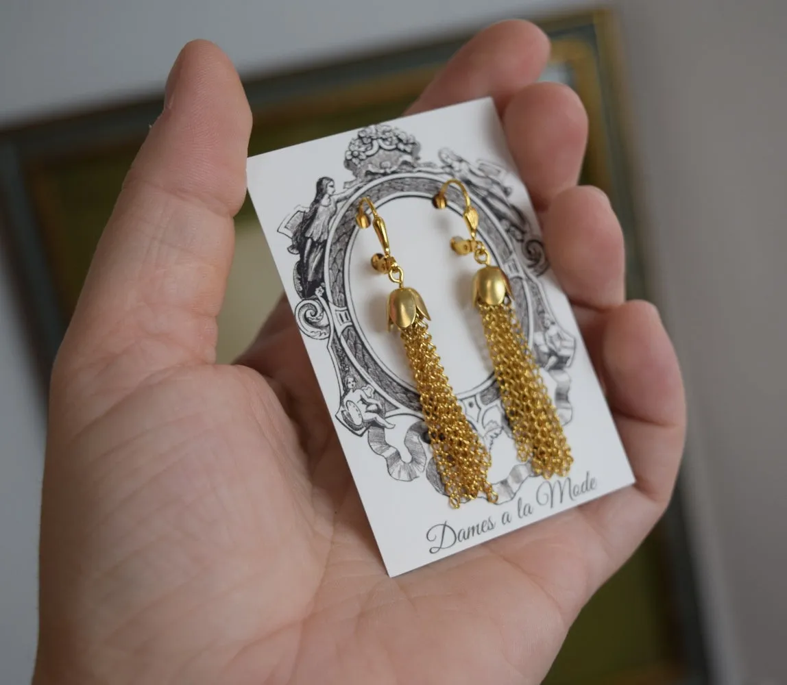 Golden Fringe Tassle Earrings