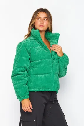 Green Jacket Corduroy Stage Puffer Jacket