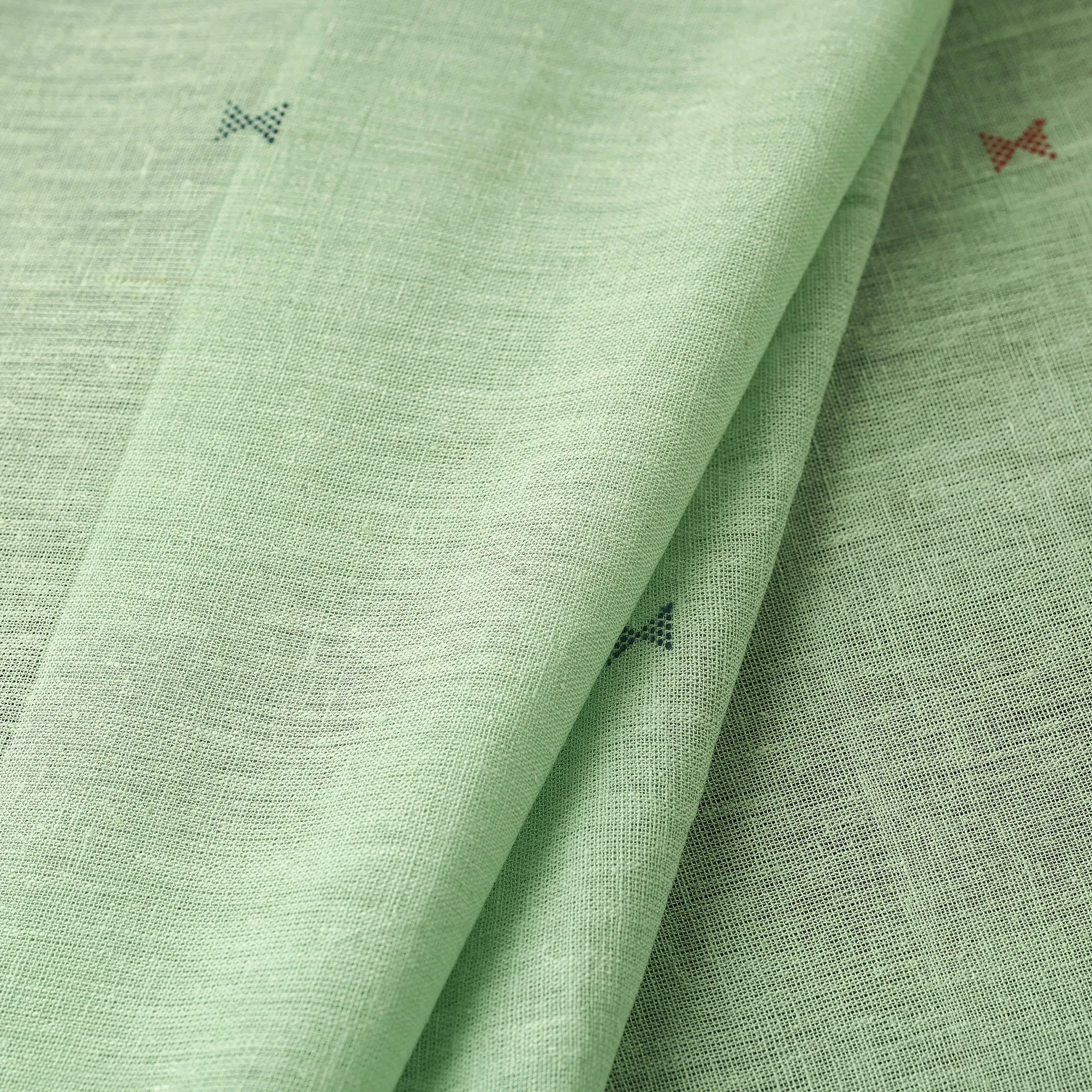 Green - Organic Kala Cotton Pure Handloom Small Buti Fabric