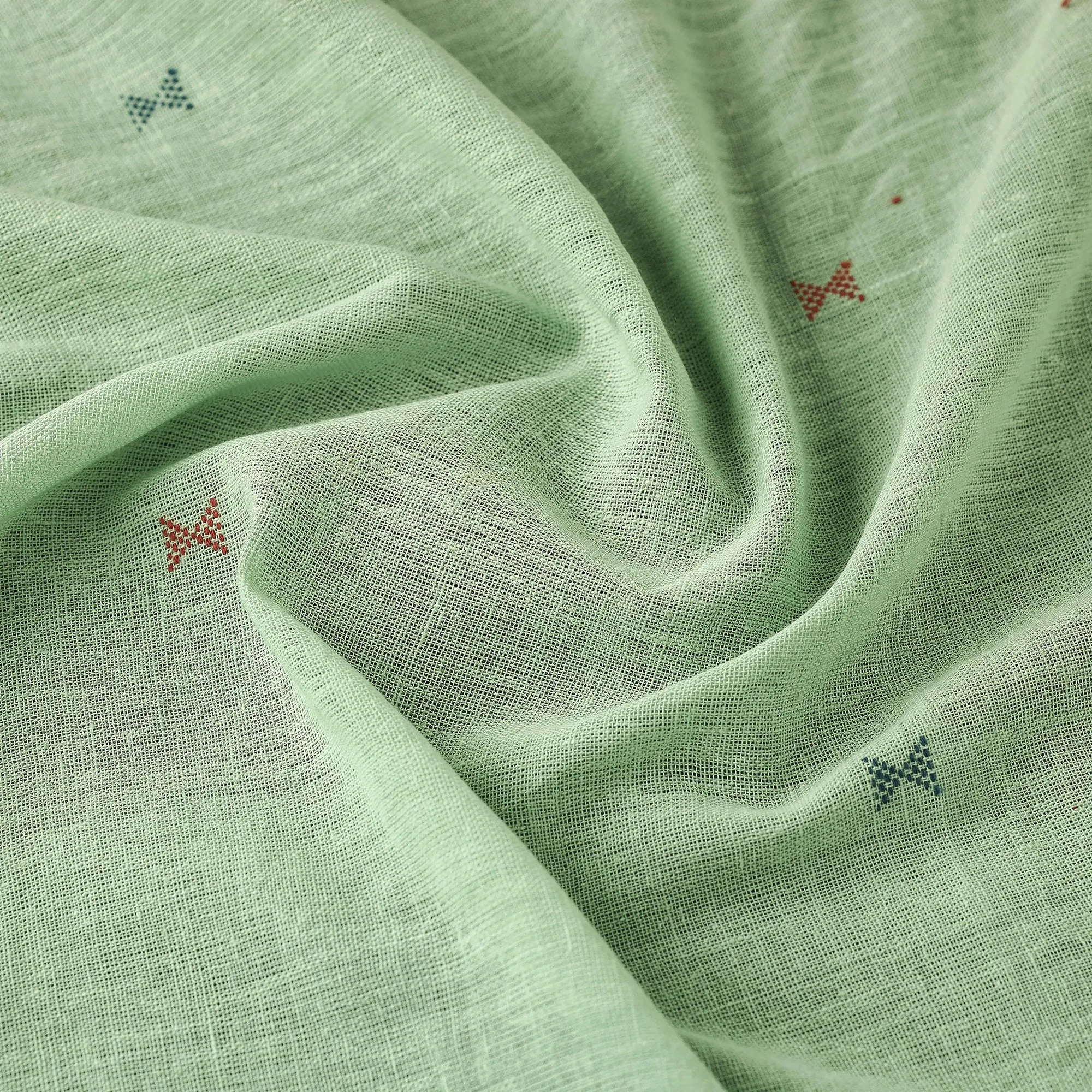 Green - Organic Kala Cotton Pure Handloom Small Buti Fabric