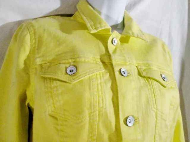 Handmade Womens Denim TAPESTRY YELLOW JEAN JACKET COAT S Boho Hippie