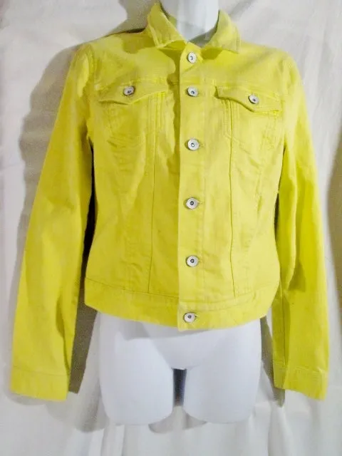 Handmade Womens Denim TAPESTRY YELLOW JEAN JACKET COAT S Boho Hippie