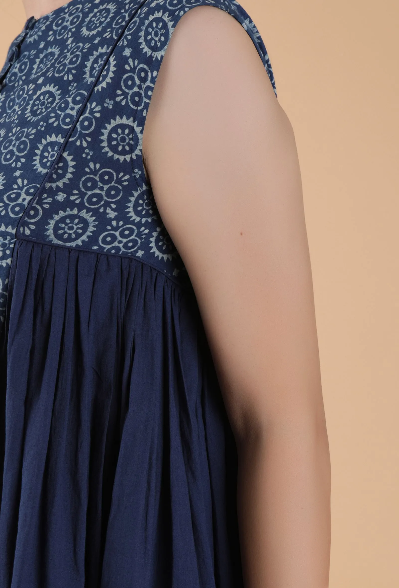 Harini Indigo Side Gather Front-Open Asymmetrical Kurta Dress