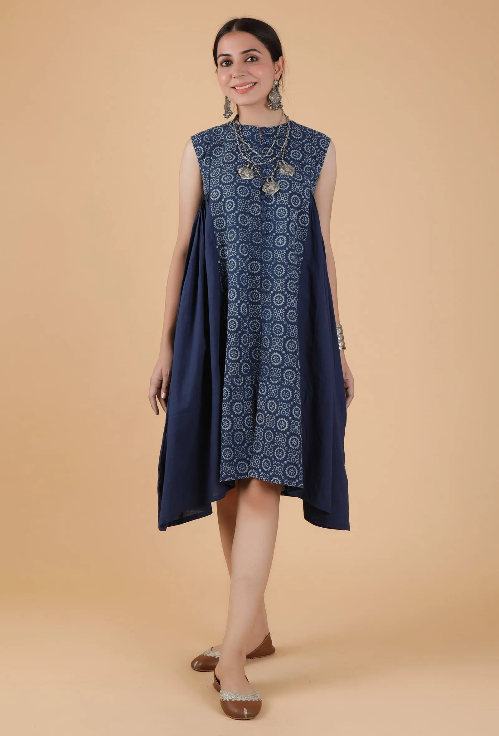 Harini Indigo Side Gather Front-Open Asymmetrical Kurta Dress