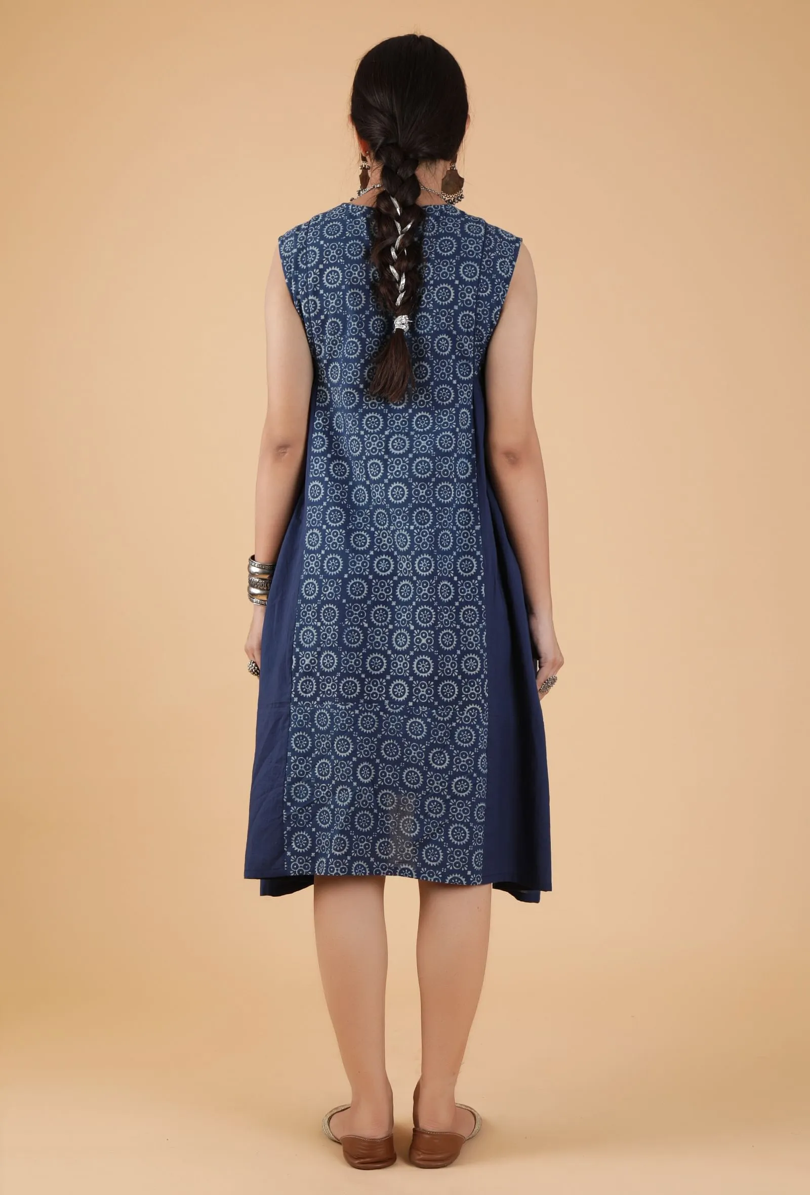 Harini Indigo Side Gather Front-Open Asymmetrical Kurta Dress