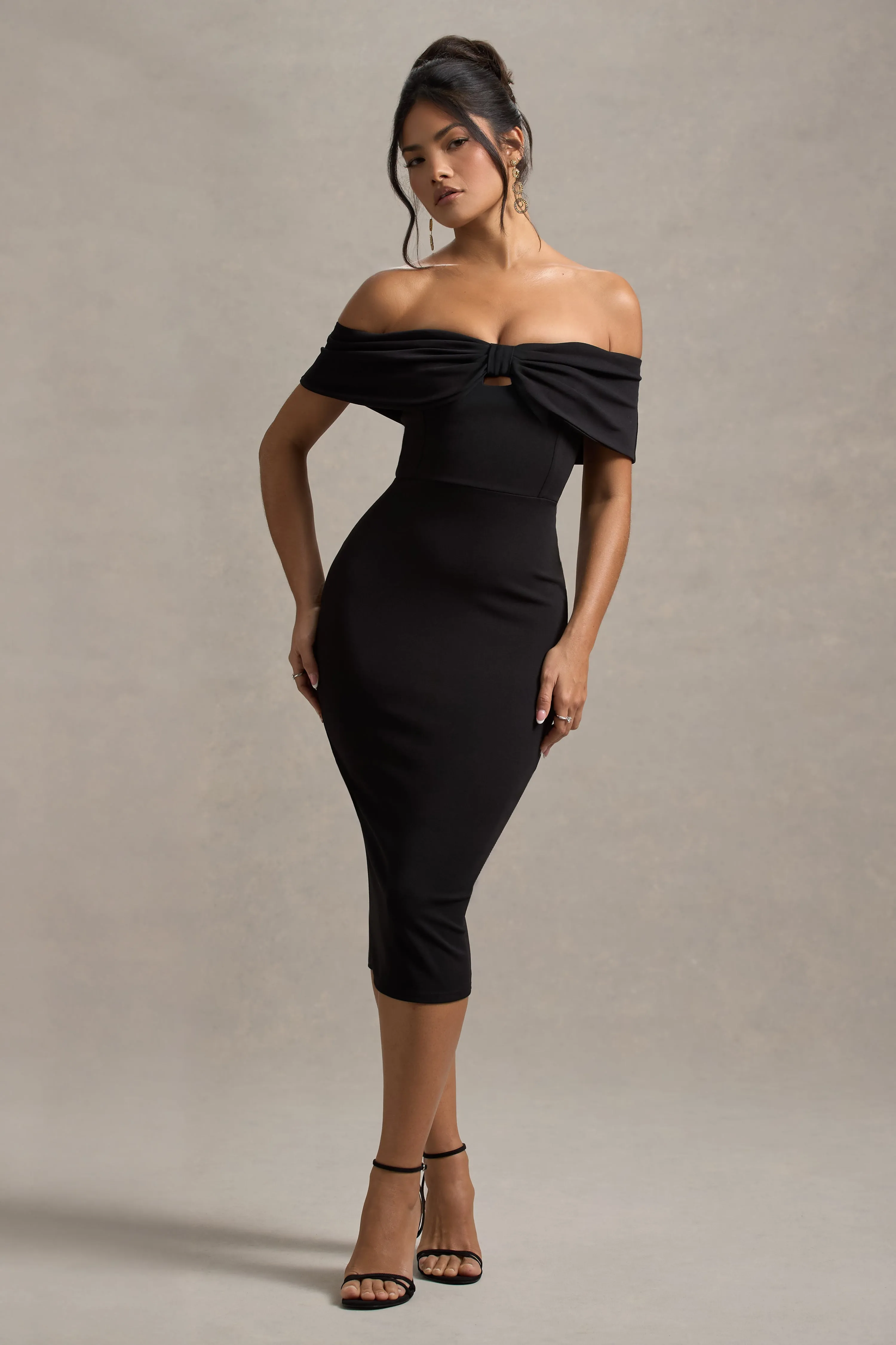 Hope | Black Bow Bardot Midi Dress