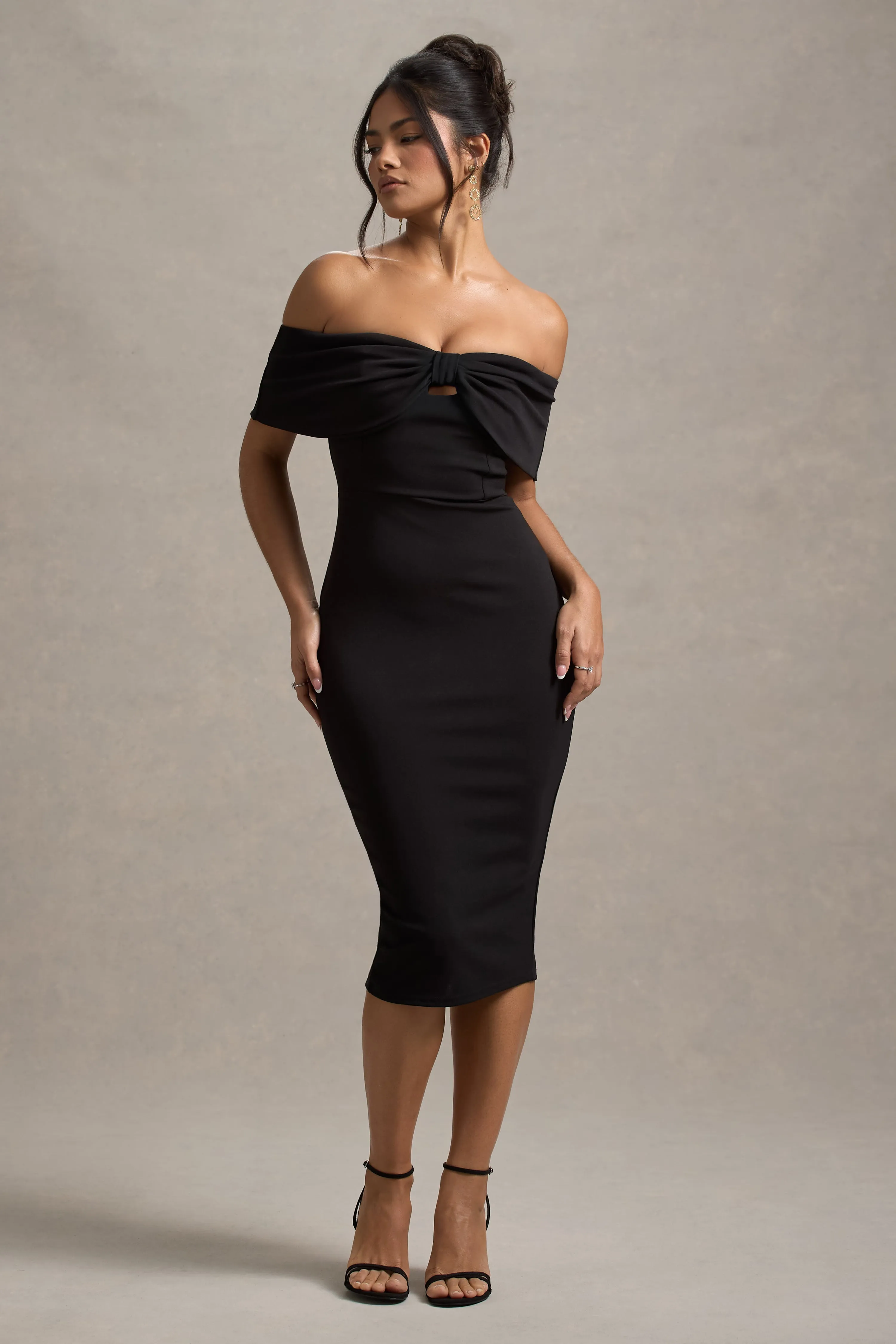 Hope | Black Bow Bardot Midi Dress