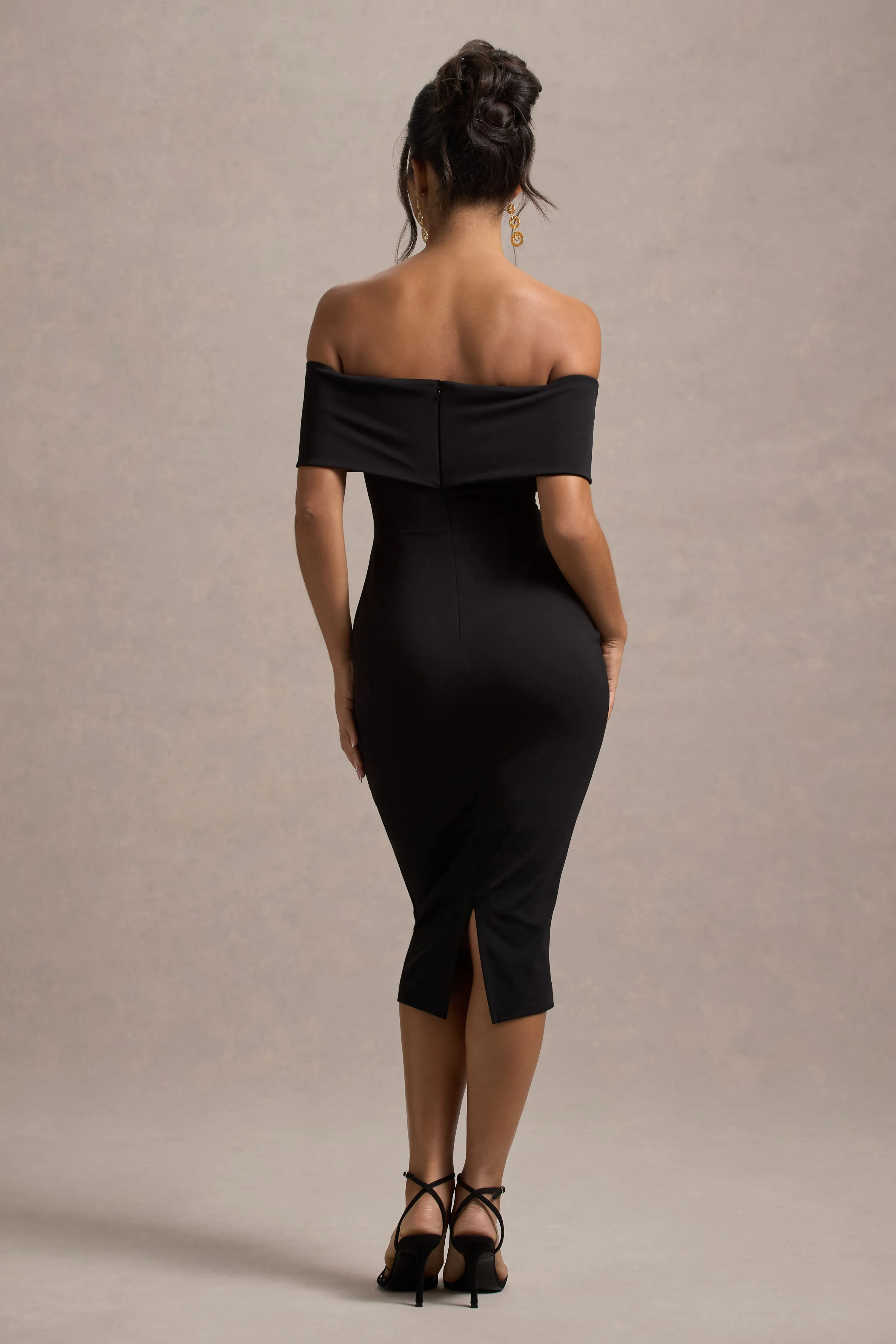 Hope | Black Bow Bardot Midi Dress