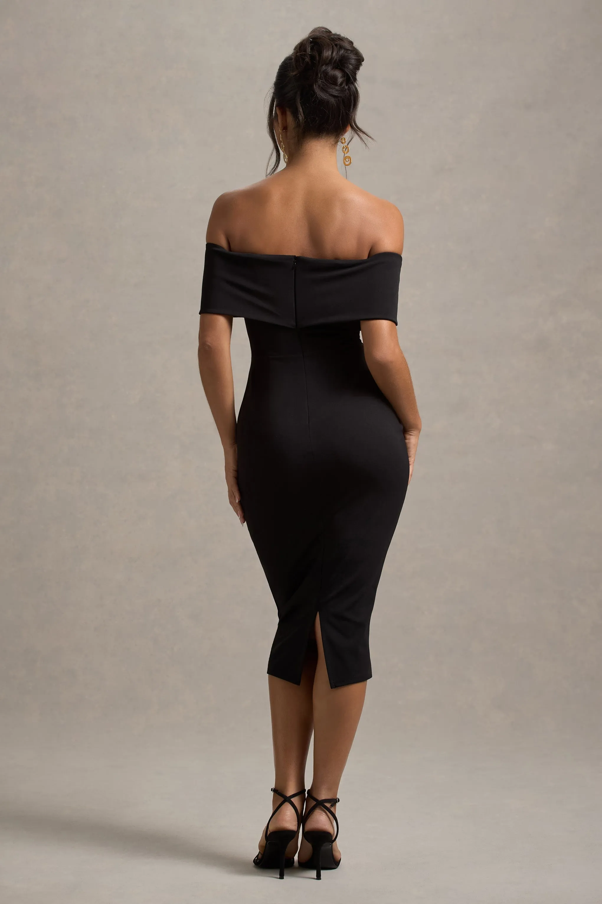 Hope | Black Bow Bardot Midi Dress