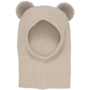 Huttelihut Balaclava Knit w. Pompoms Light Camel