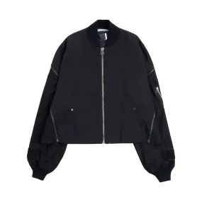 Iconic Zipper MA-1 Bomber Jacket in Black