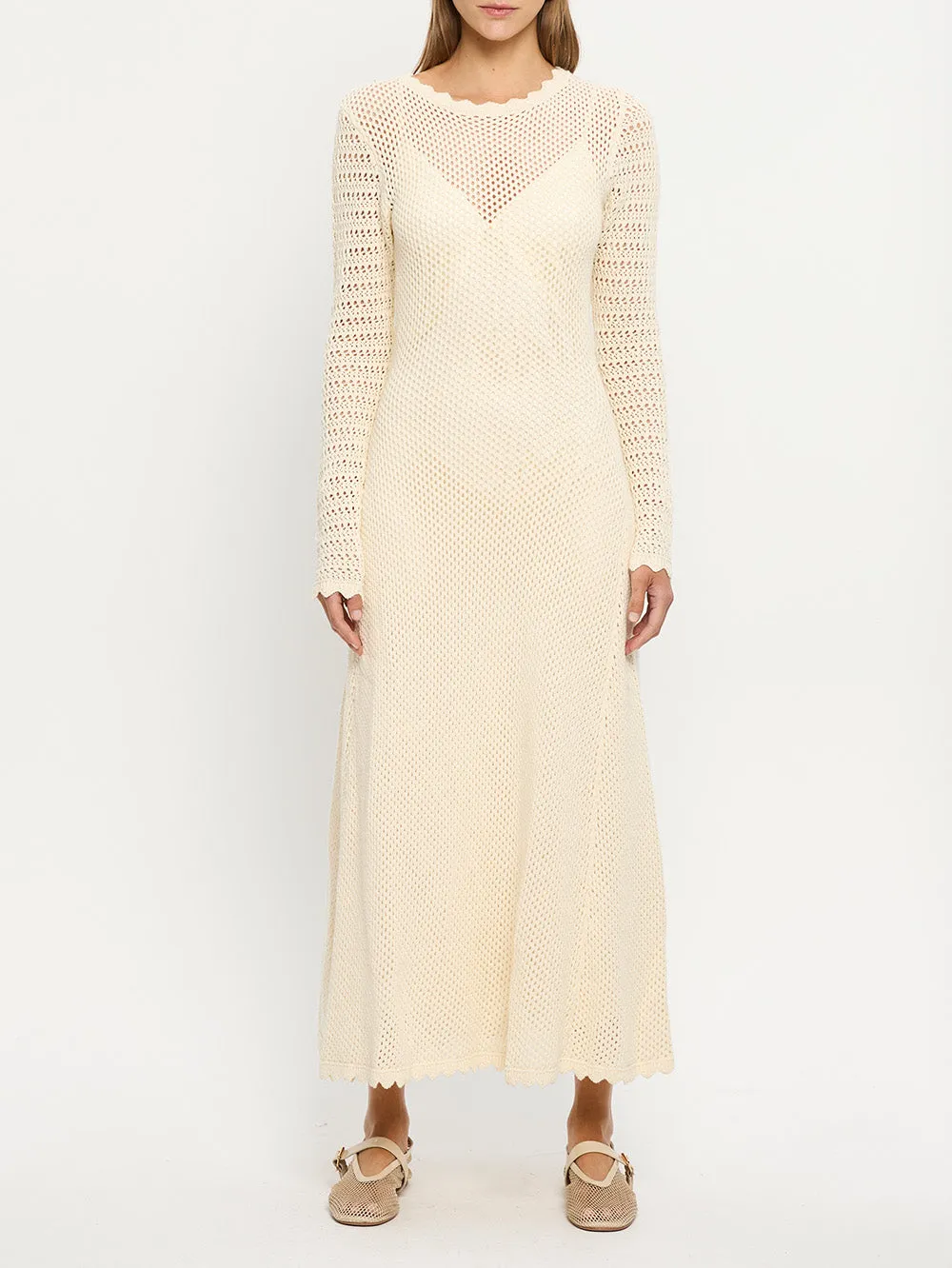 Ingrid Knit Midi Dress - Cream