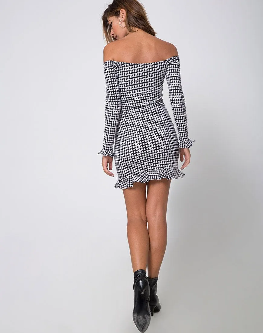 Jazzie Off The Shoulder Dress in Dogtooth