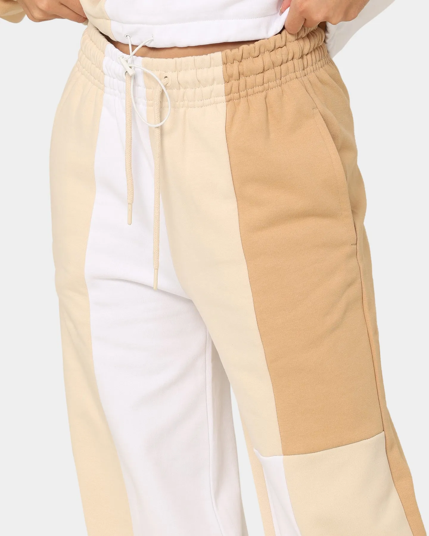 Karl Kani Women's Signature Block Wide Leg Sweats Light Beige