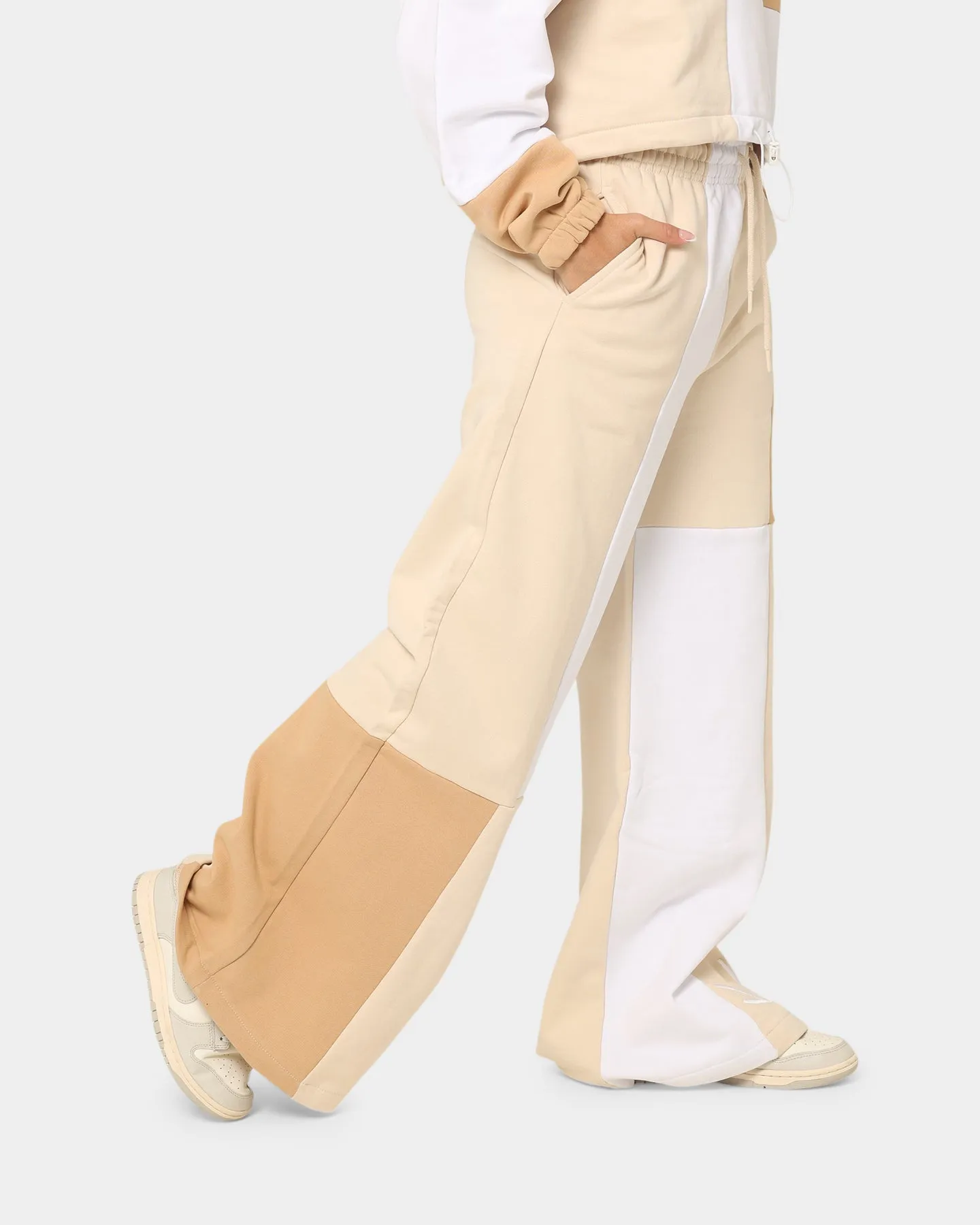 Karl Kani Women's Signature Block Wide Leg Sweats Light Beige