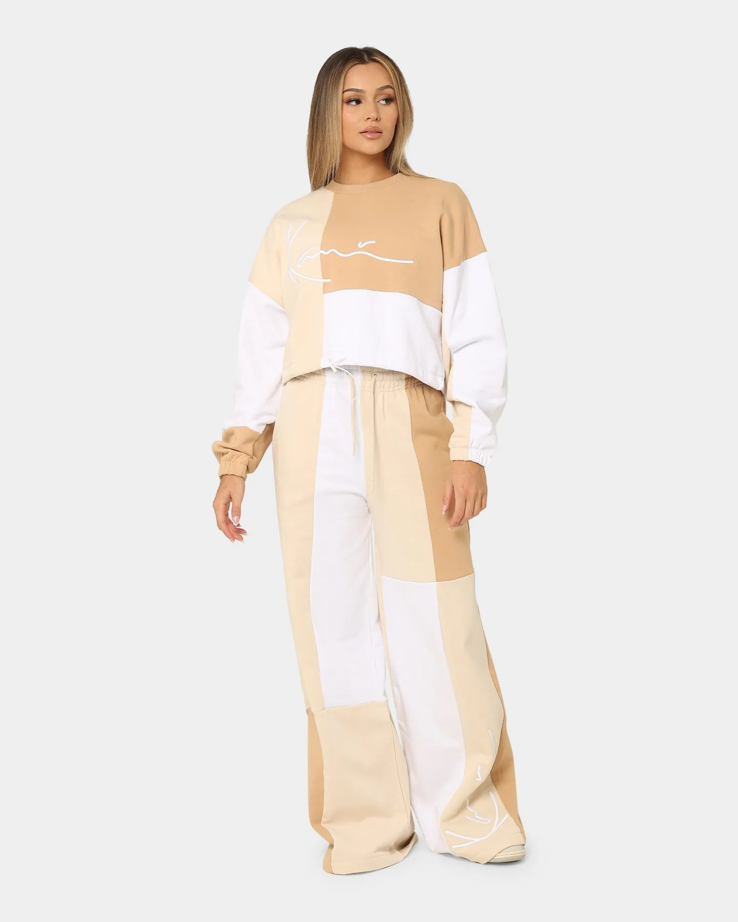 Karl Kani Women's Signature Block Wide Leg Sweats Light Beige