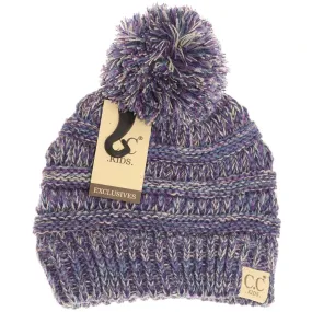 Kids Four-Tone Pom CC Beanies - Purple