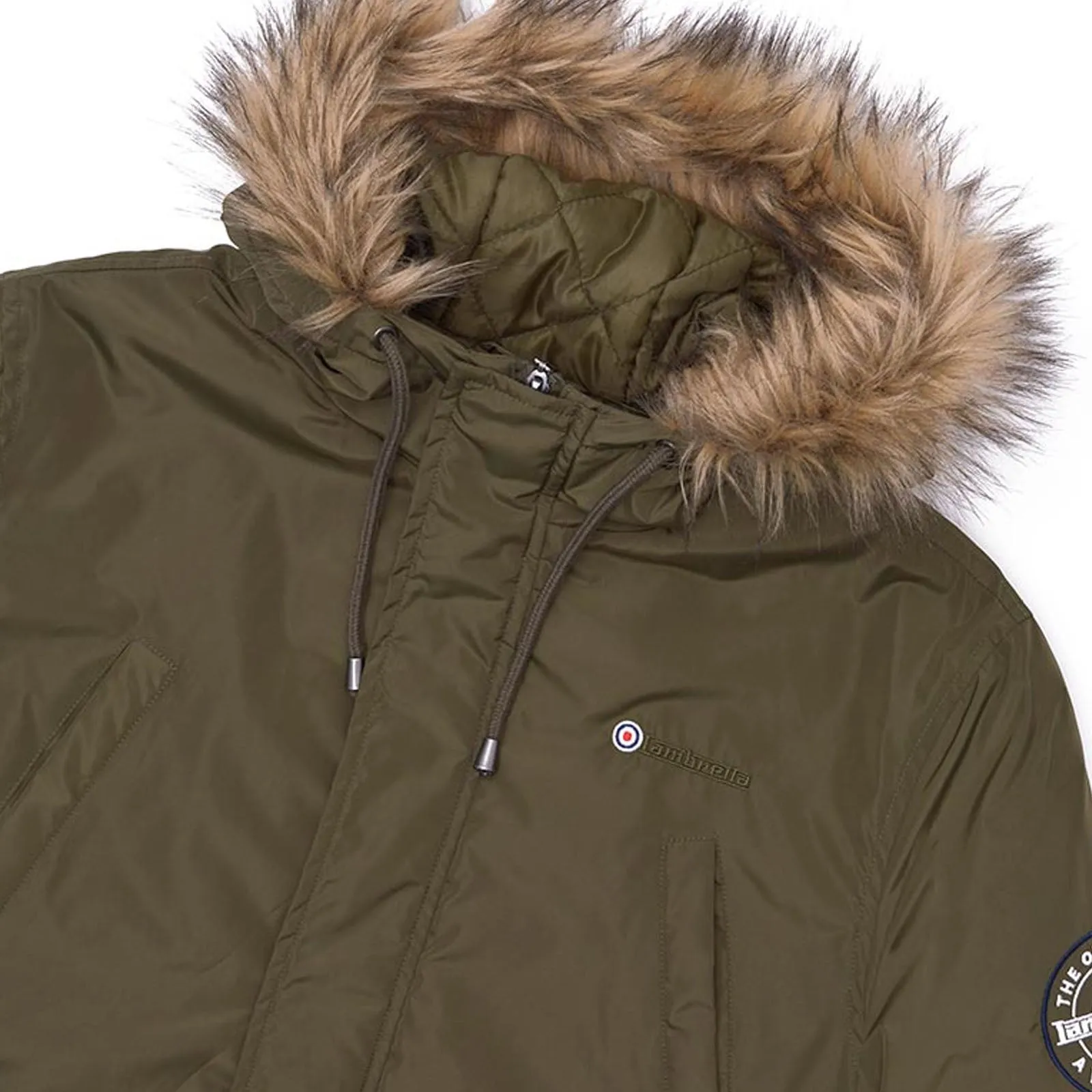 Lambretta Mens Utility Faux Fur Parka Jacket - Khaki