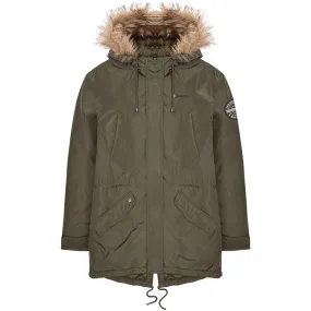 Lambretta Mens Utility Faux Fur Parka Jacket - Khaki