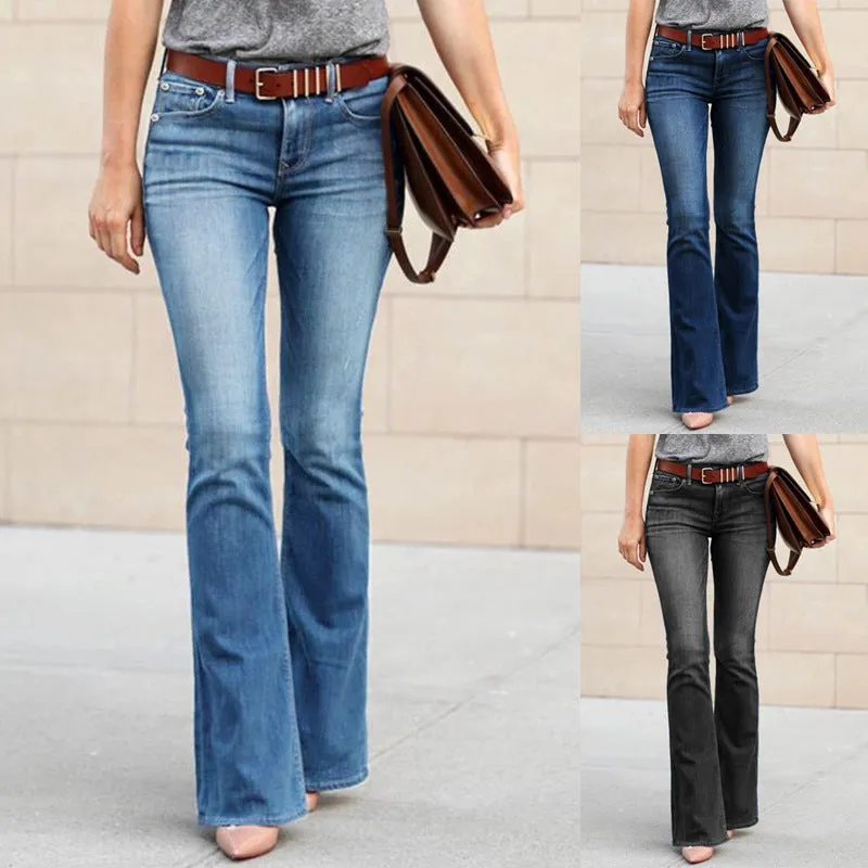 Lanfubeisi 2000s fashion Summer Washed Blue Jeans Street Hipster Flared Pants Trousers Mid-Waist Ordinary Jeans