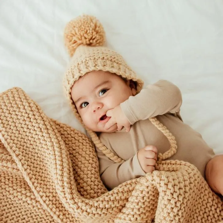 Latte Garter Stitch Knit Bonnet