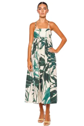 Leo Palm Empire Cotton Midi Dress