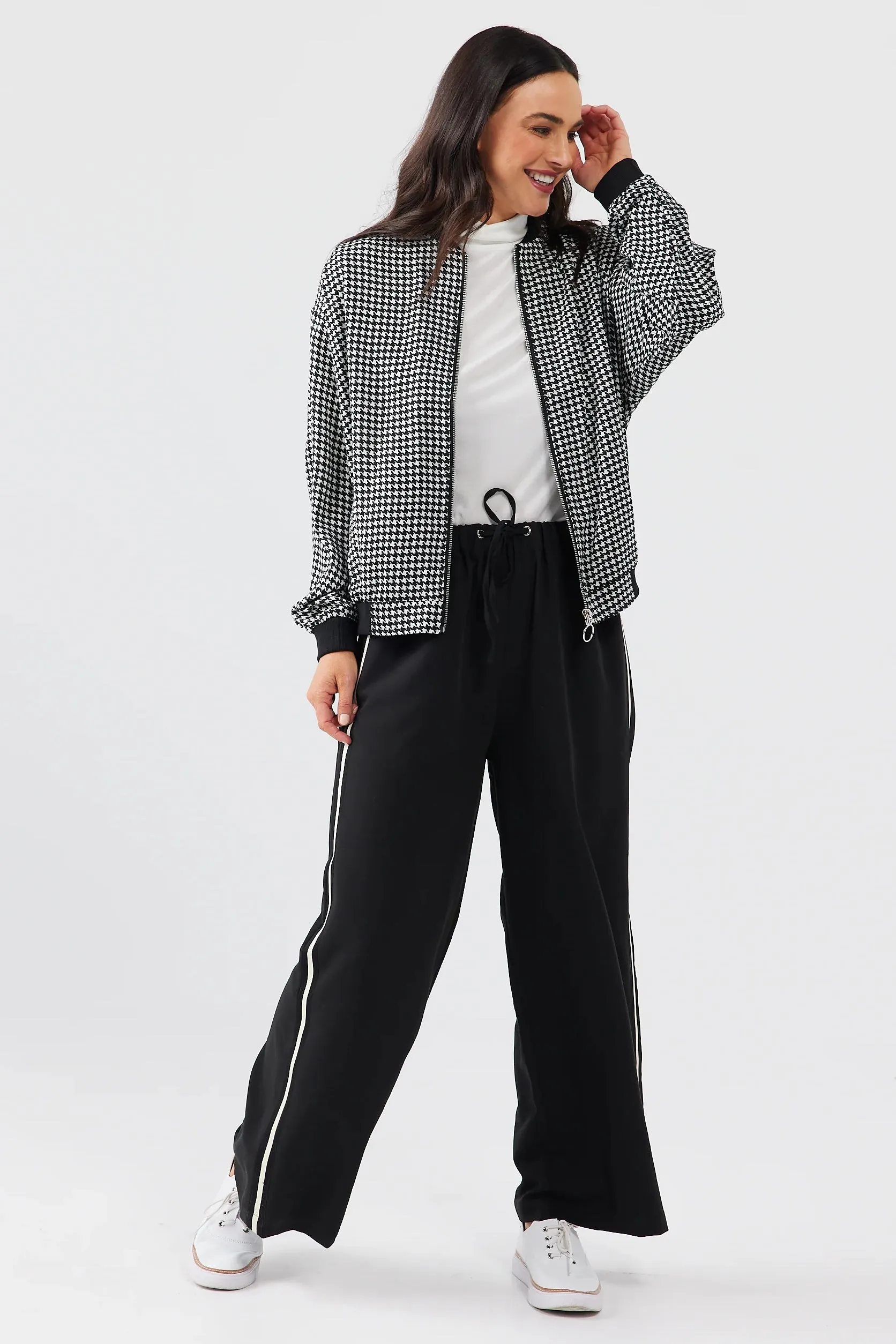 Liza Bomber in Black Houndstooth