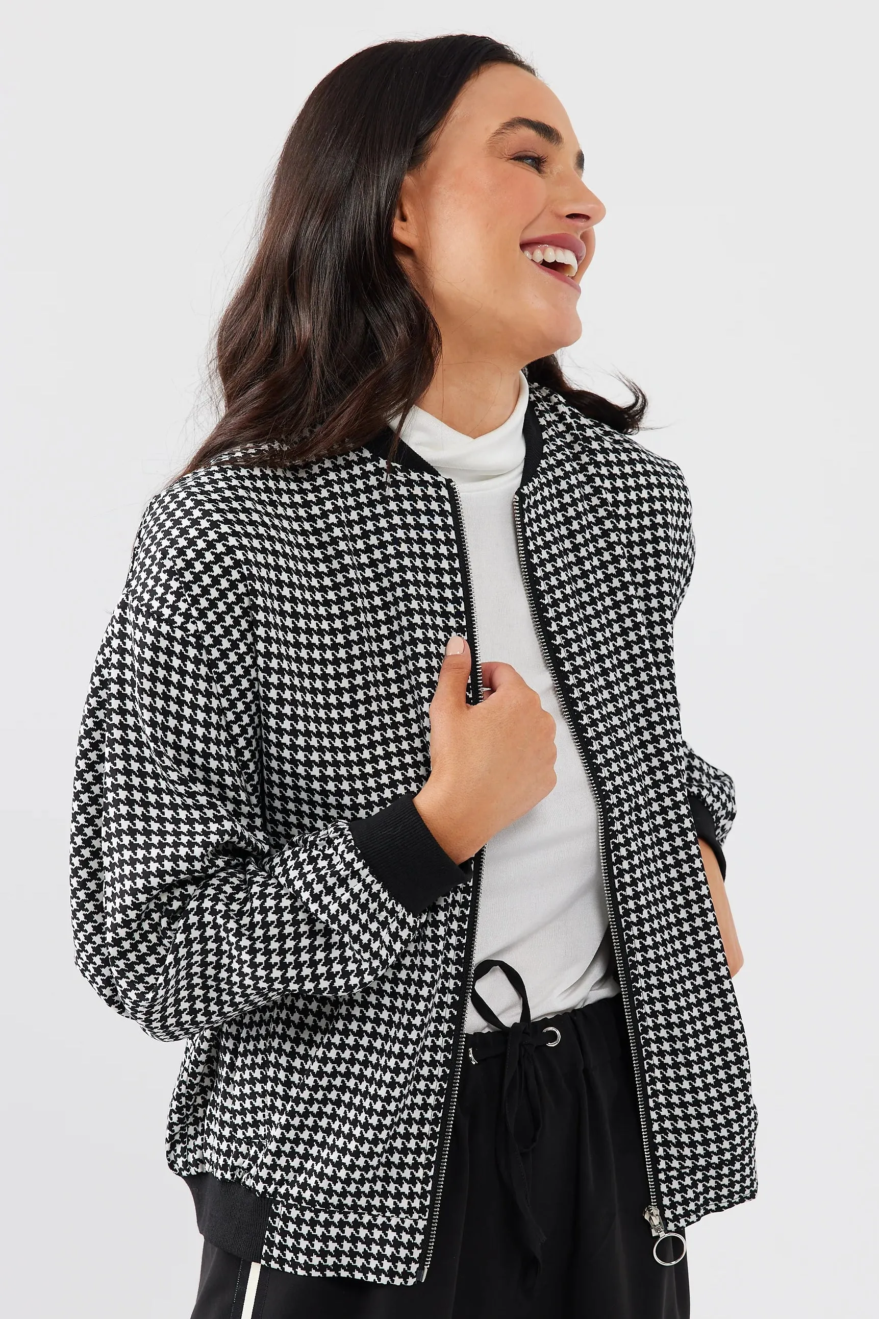 Liza Bomber in Black Houndstooth