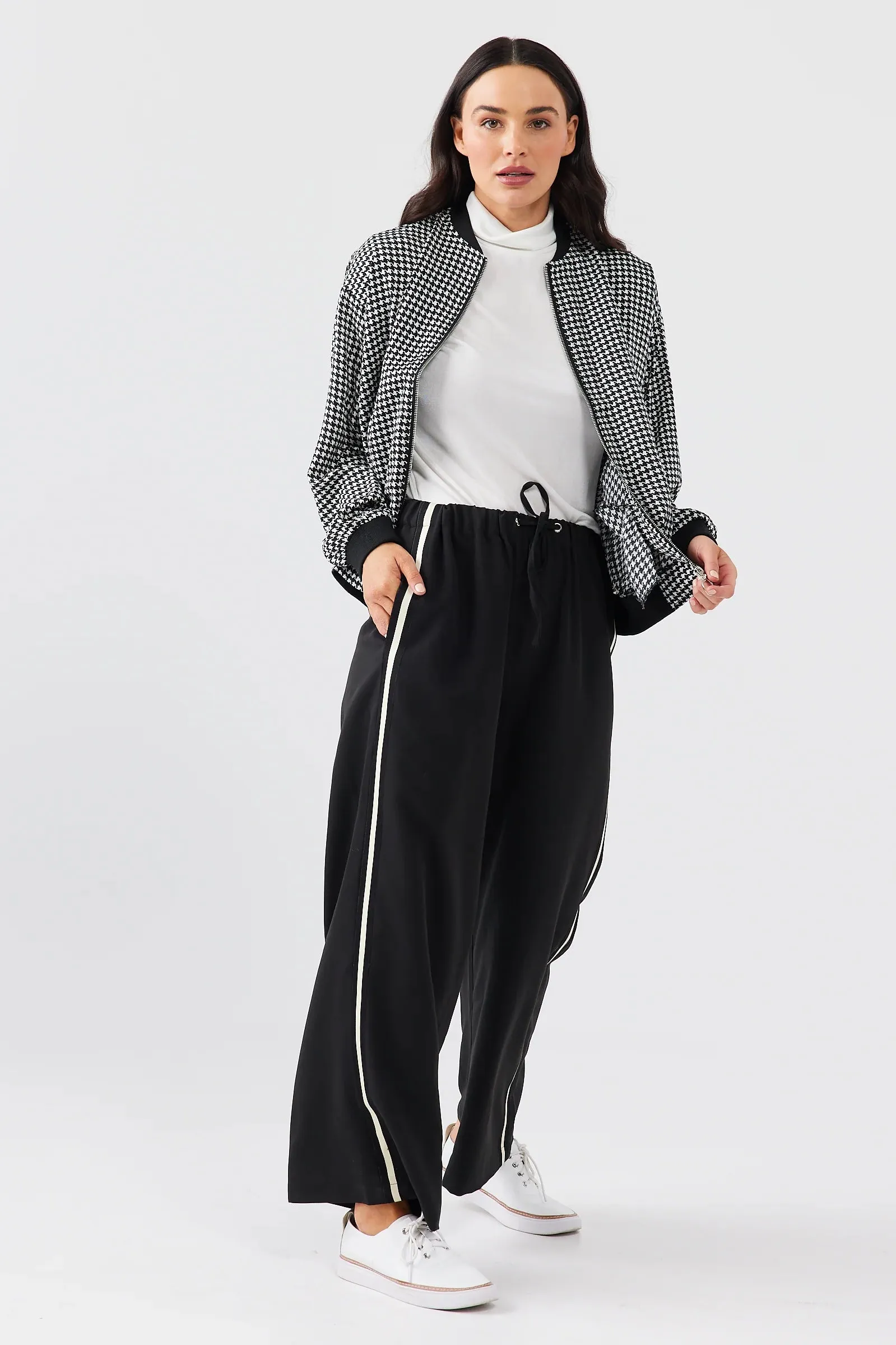 Liza Bomber in Black Houndstooth