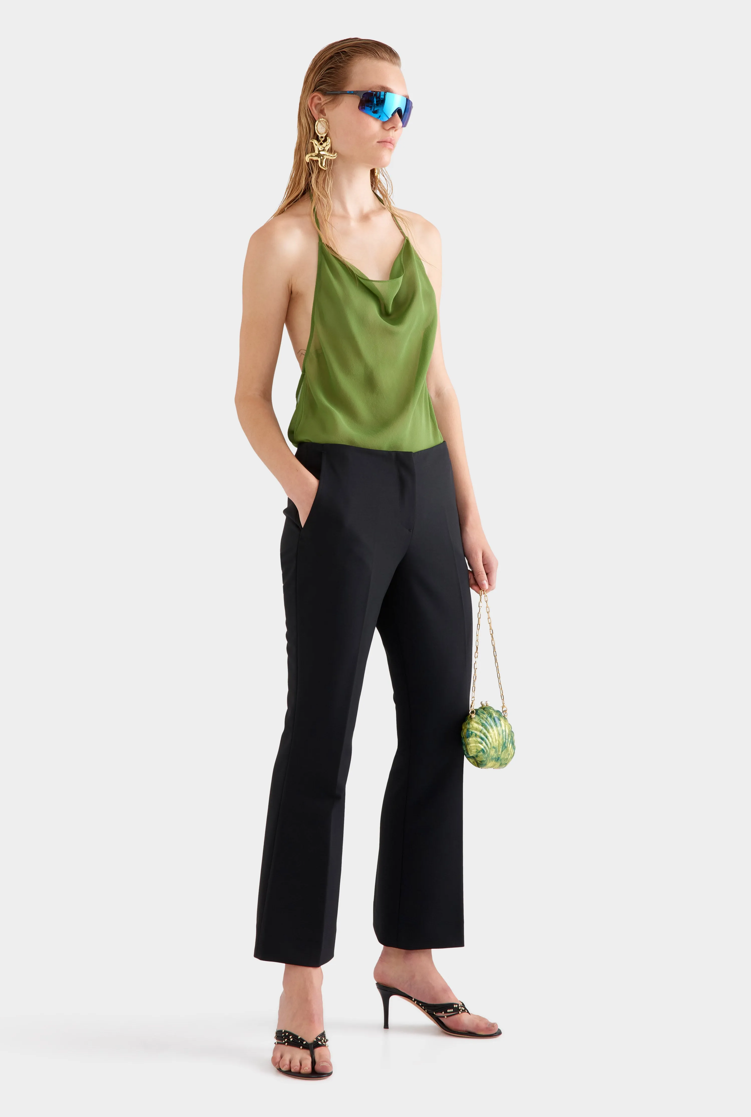 Low Rise Stretch Wool Pant -  Black