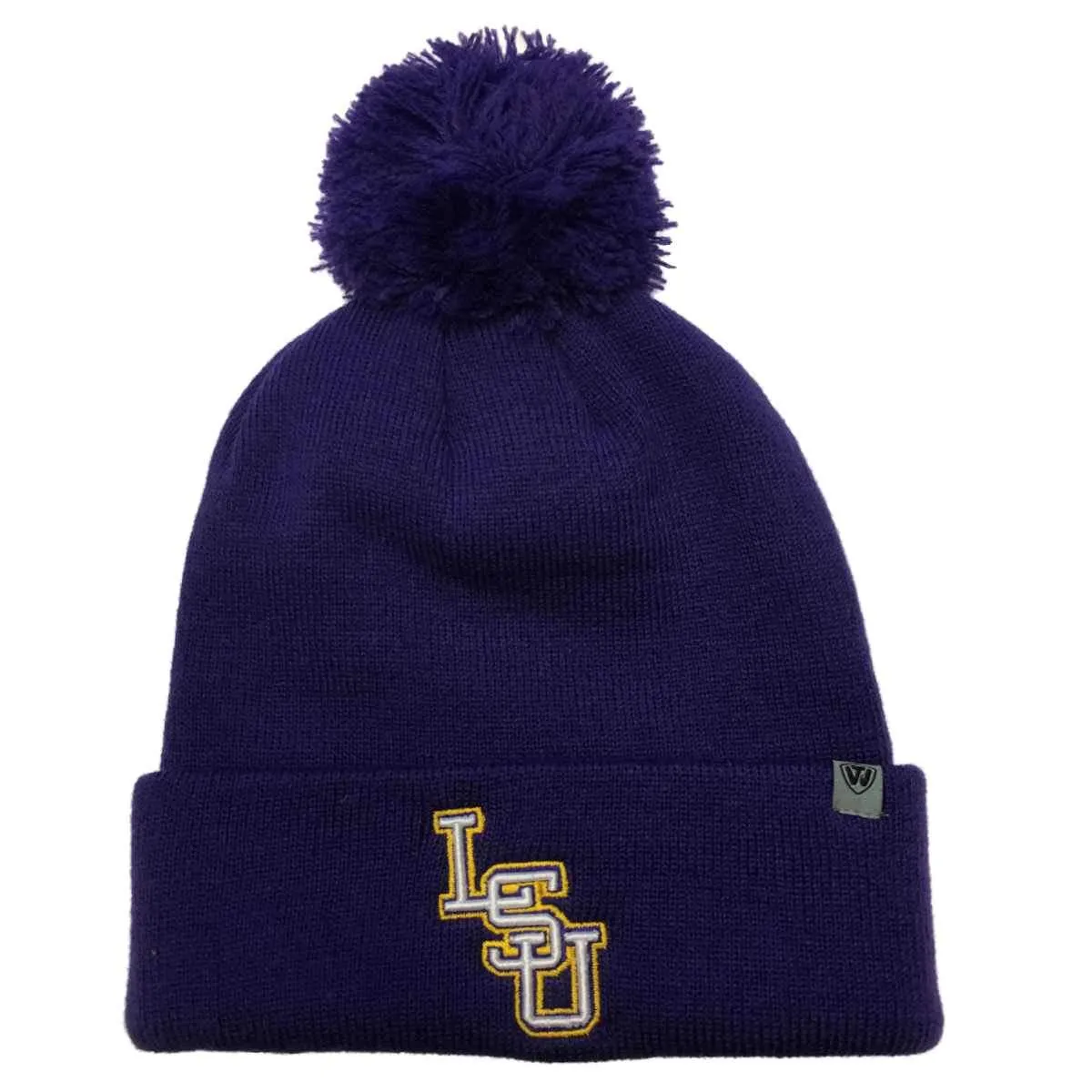 LSU Tigers TOW Purple 100% Acrylic Knit Cuffed Beanie Hat Cap with Poof Ball