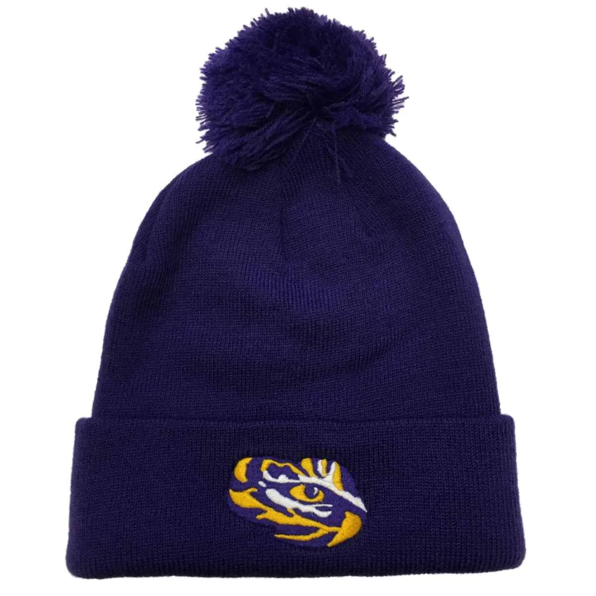 LSU Tigers TOW Purple 100% Acrylic Knit Cuffed Beanie Hat Cap with Poof Ball